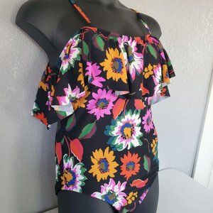 Sea Angle Womens Multicolor Floral Swimsuit Plus